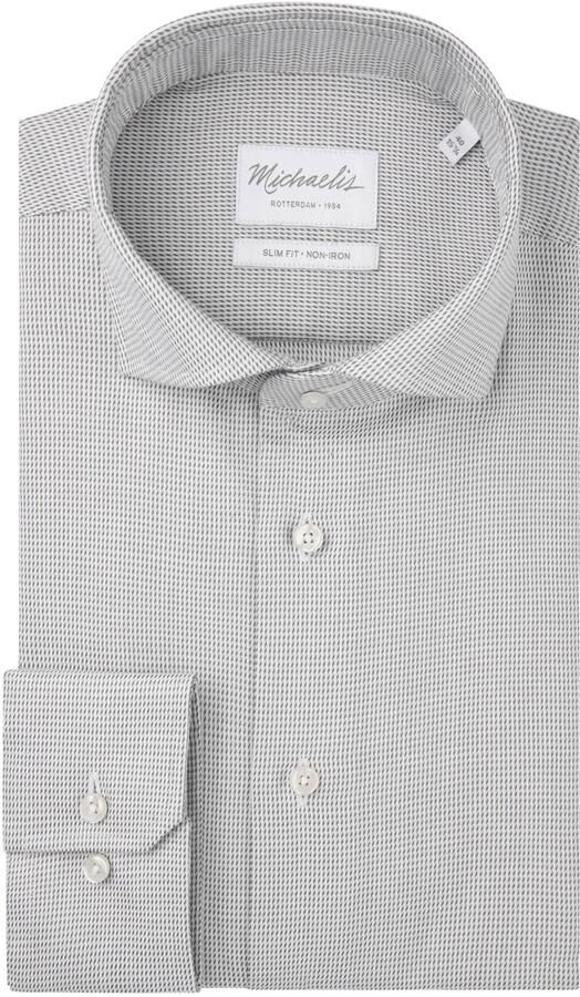 Michaelis slim fit overhemd met print wit groen