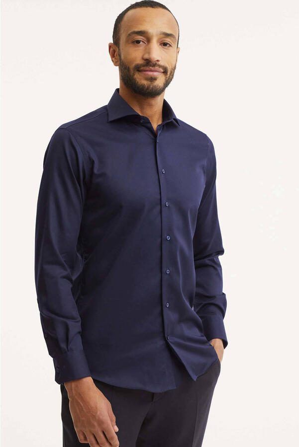 Michaelis slim fit strijkvrij overhemd donkerblauw