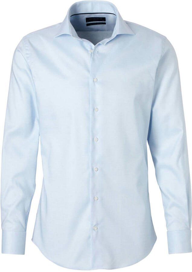 Michaelis slim fit strijkvrij overhemd lichtblauw melee - Foto 3