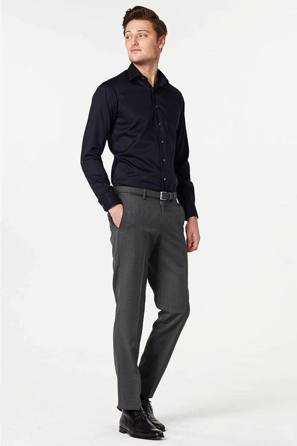 Michaelis slim fit strijkvrij twill overhemd zwart