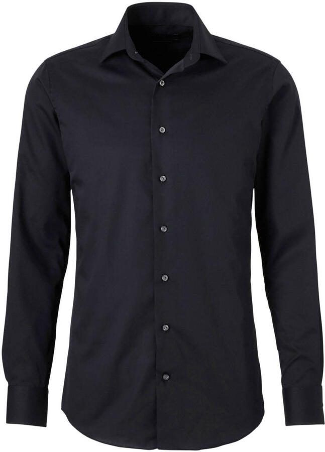 Michaelis slim fit strijkvrij twill overhemd zwart - Foto 2