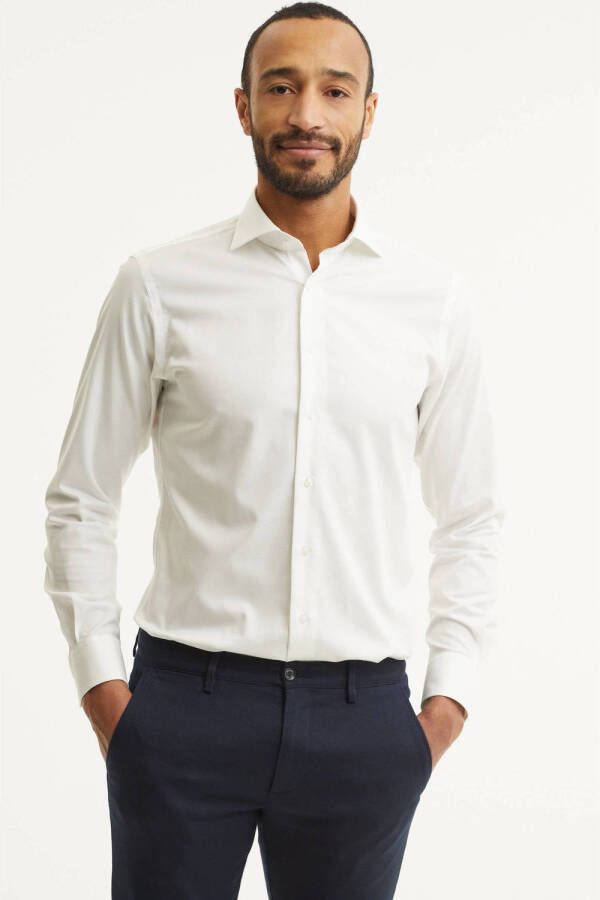 Michaelis slim fit oxford strijkvrij overhemd wit