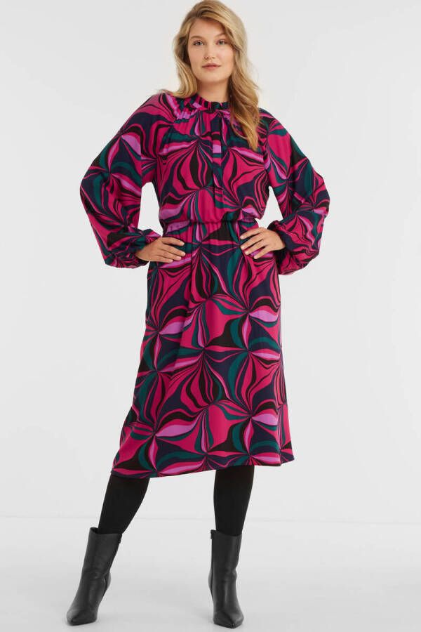 Miljuschka by Wehkamp midi jurk met grafische print roze