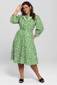 Miljuschka by Wehkamp poplin blouse jurk bloemenprint groen