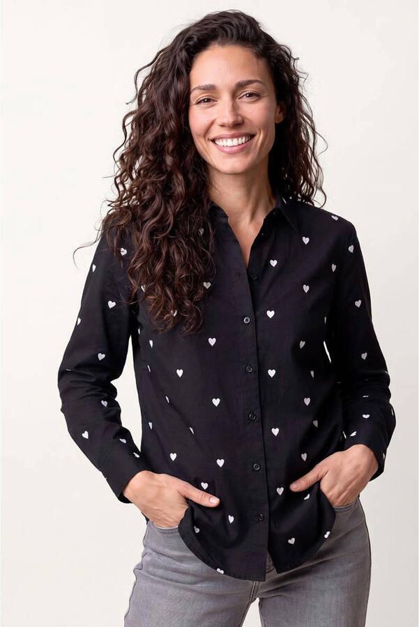 Miss Etam blouse met hartjes zwart wit
