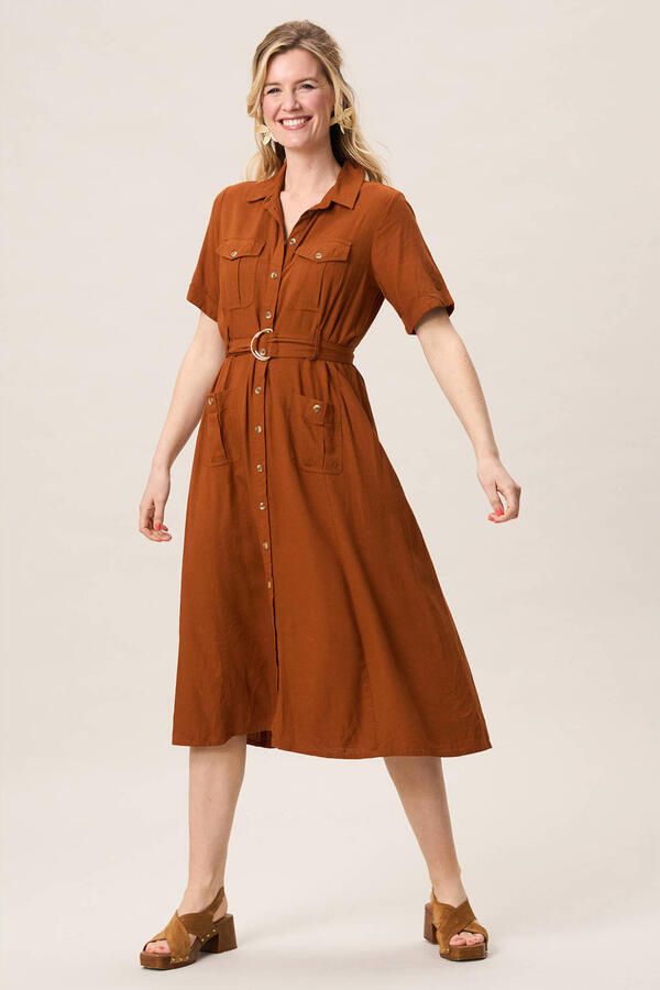 Miss Etam blousejurk met ceintuur bruin - Foto 2