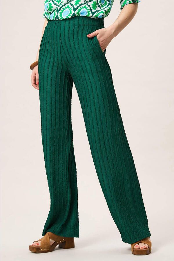 Miss Etam denim wide leg regular waist broek met textuur donkergroen