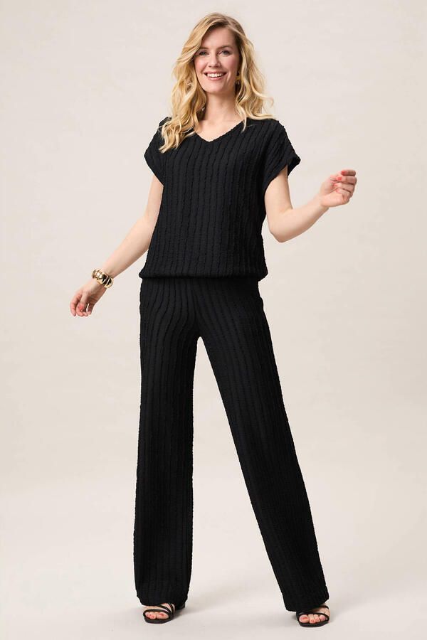 Miss Etam denim wide leg regular waist broek zwart - Foto 2