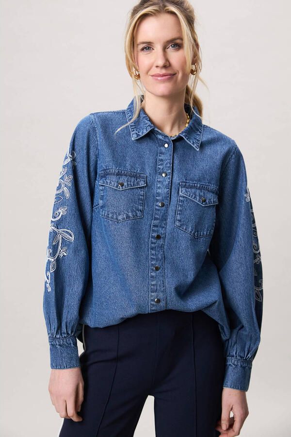 Miss Etam gebloemde blouse dark blue denim