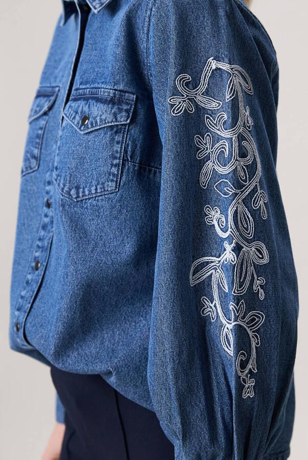 Miss Etam gebloemde blouse dark blue denim - Foto 2