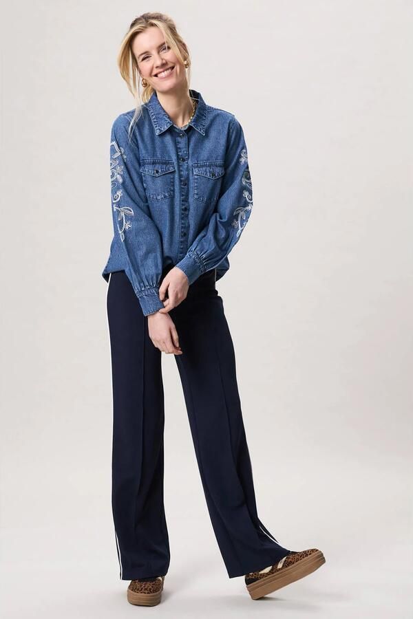 Miss Etam gebloemde blouse dark blue denim - Foto 3