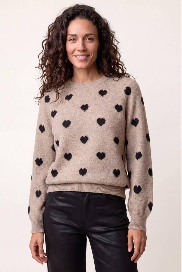 Miss Etam gebreide trui met hartjes beige