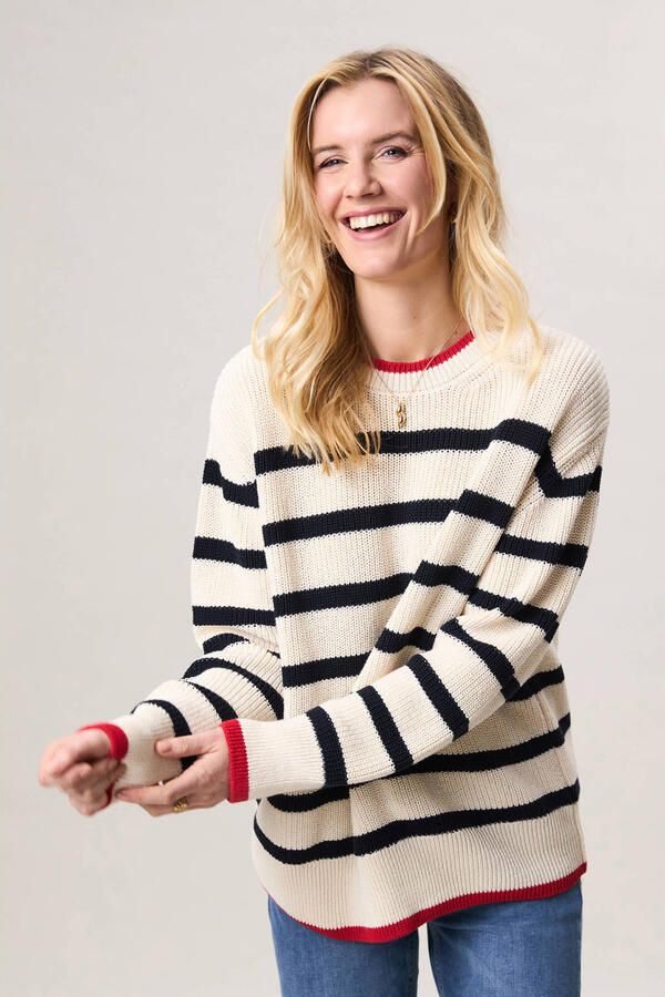 Miss Etam gestreepte pullover ecru