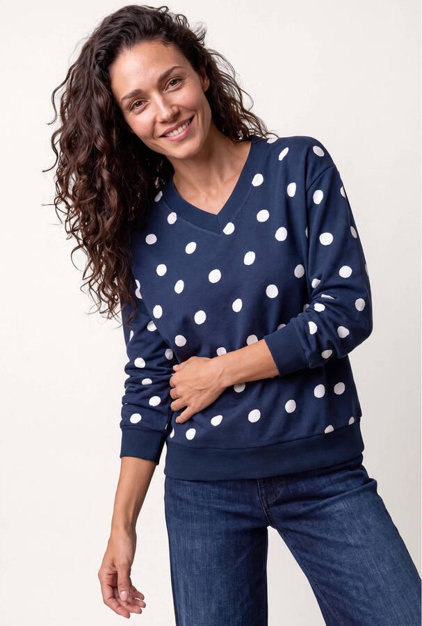 Miss Etam katoenen sweater met stippen blauw