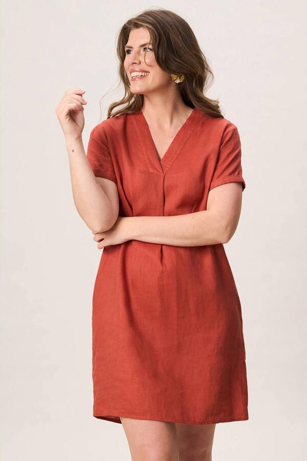 Miss Etam linnen korte jurk oranje