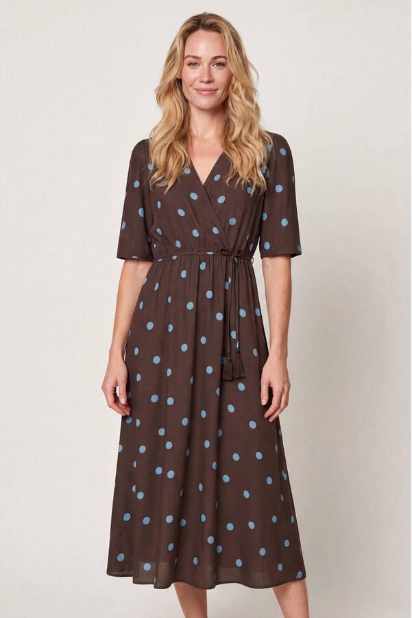Miss Etam midi jurk met stippen bruin - Foto 2