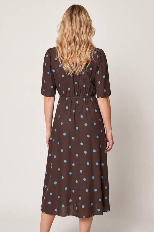Miss Etam midi jurk met stippen bruin - Foto 3