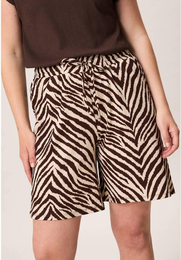 Miss Etam regular high waist casual short met zebraprint zand