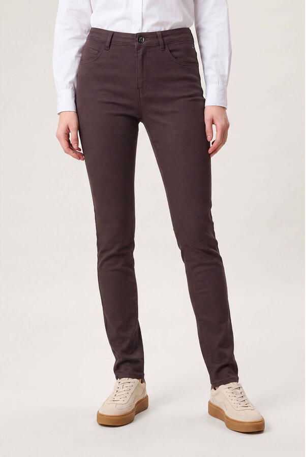 Miss Etam slim fit casual broek donkerbruin