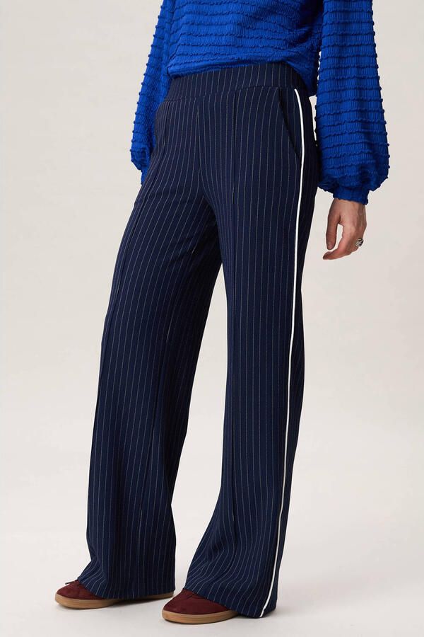 Miss Etam straight high waist gestreepte broek donkerblauw