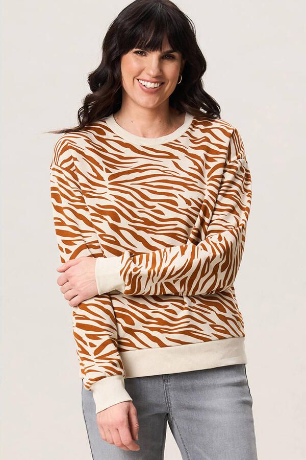 Miss Etam sweater met zebraprint oranje