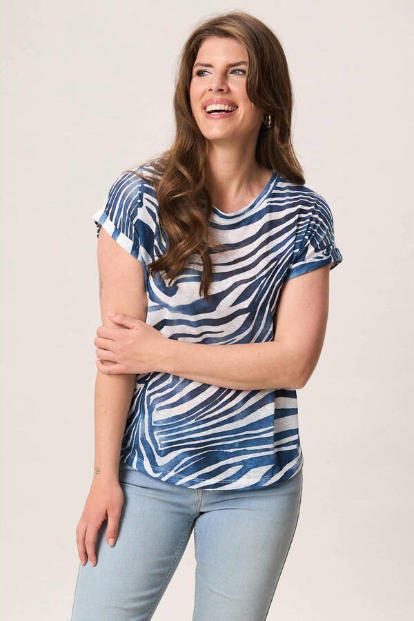 Miss Etam T-shirt met dierenprint blauw