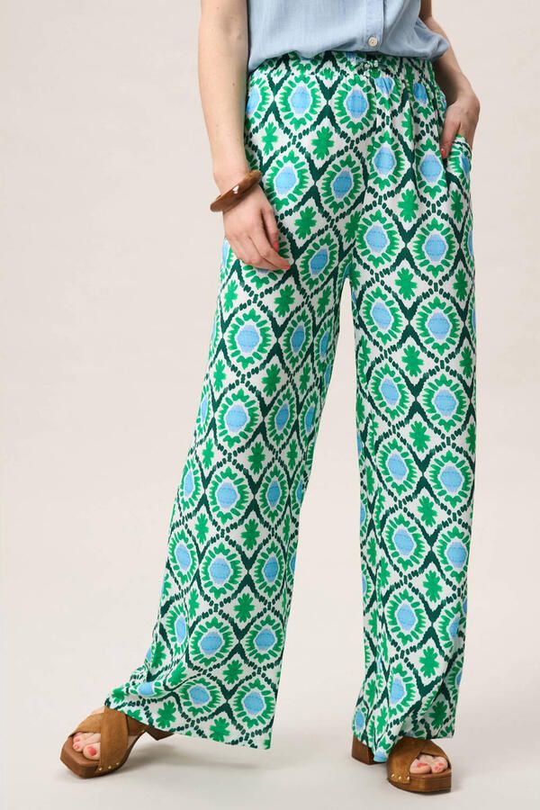 Miss Etam wide leg regular waist broek groen
