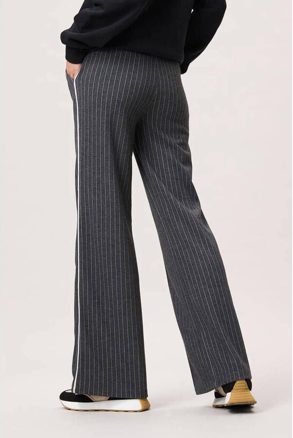 Miss Etam wide leg regular waist pantalon met krijtstreep antraciet - Foto 2