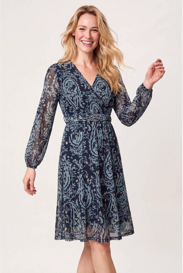 Miss Etam wikkeljurk met print blauw