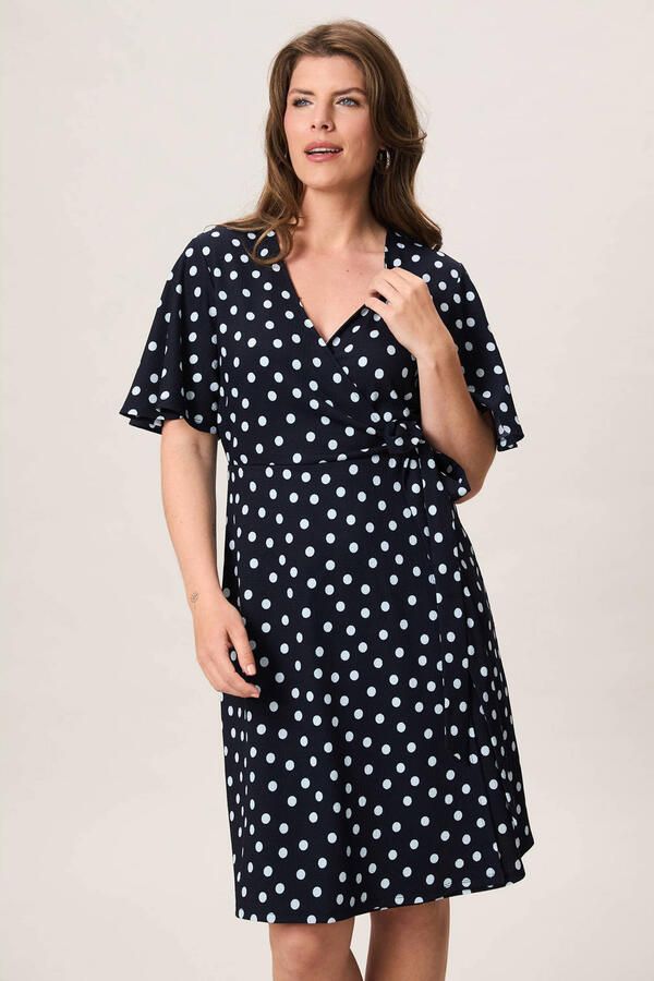Miss Etam wikkeljurk met stippen donkerblauw