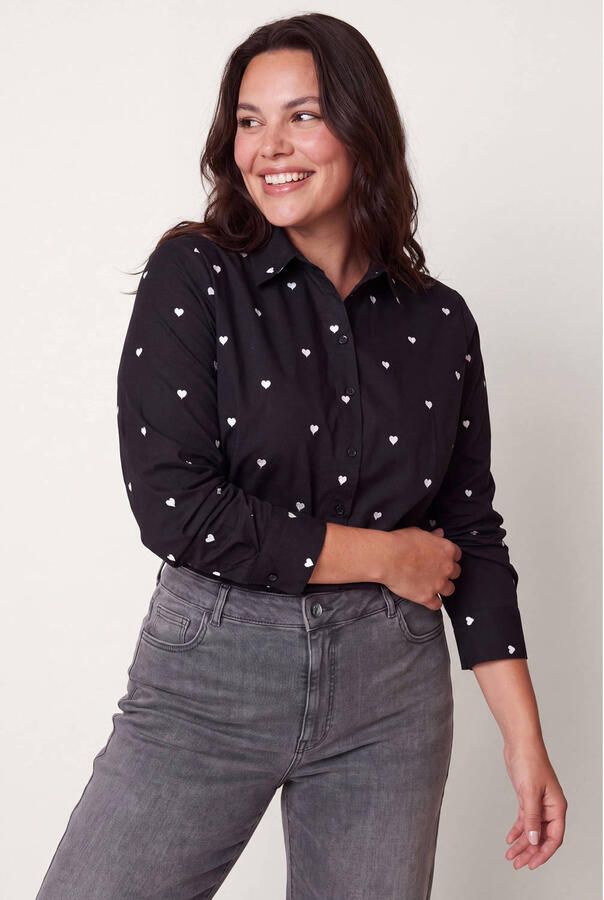 Miss Etam Plus blouse met hartjes zwart wit