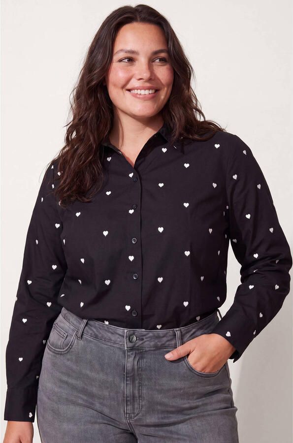 Miss Etam Plus blouse met hartjes zwart wit - Foto 3