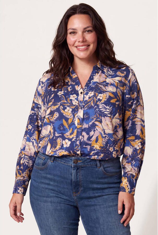 Miss Etam Plus blouse met print blauw - Foto 3