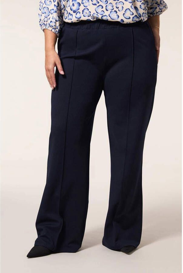 Miss Etam Plus denim wide leg regular waist broek donkerblauw