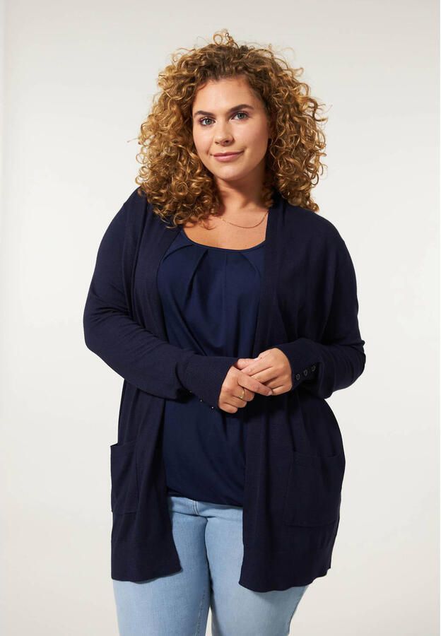 Miss Etam Plus fijngebreid vest Senna donkerblauw