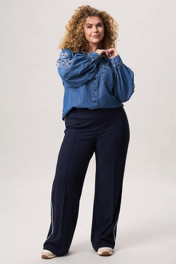 Miss Etam Plus gebloemde blouse dark blue denim