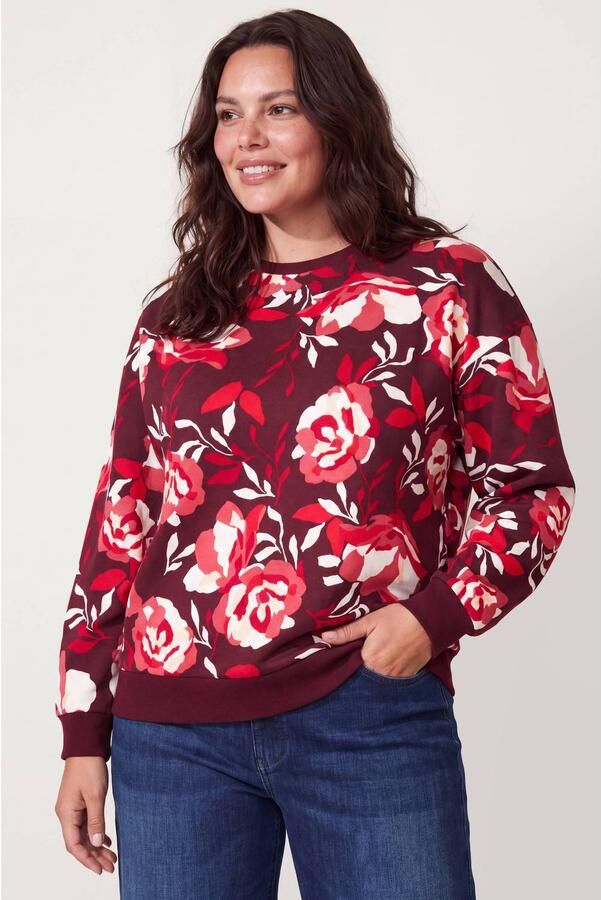 Miss Etam Plus gebloemde sweater donkerrood