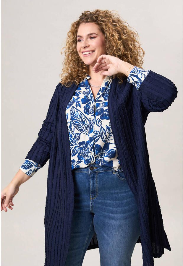 Miss Etam Plus gebreid vest donkerblauw