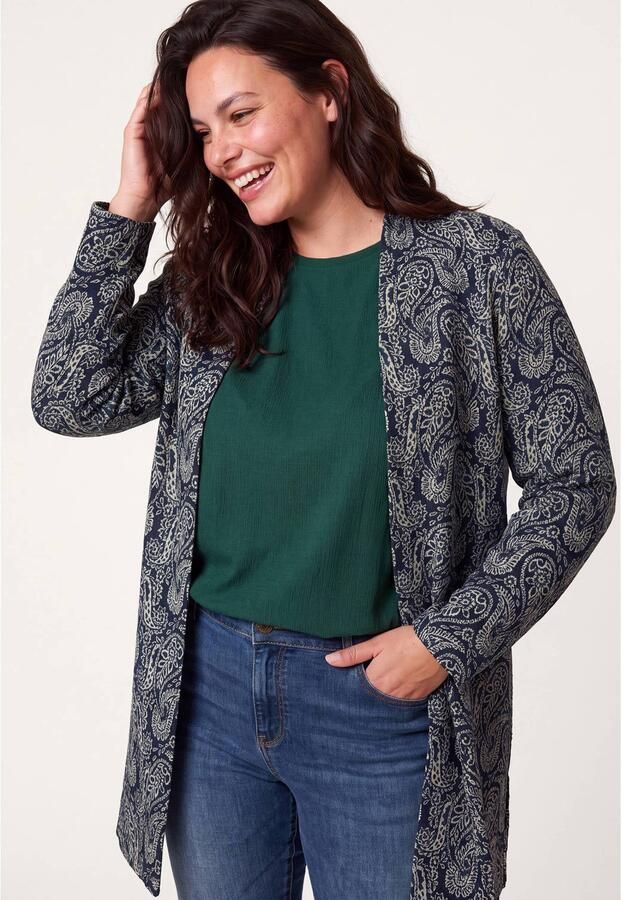 Miss Etam Plus gebreid vest met print donkerblauw