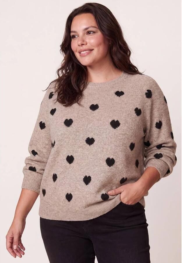 Miss Etam Plus gebreide trui met hartjes beige