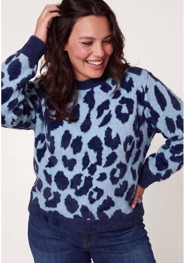 Miss Etam Plus gebreide trui met panterprint blauw