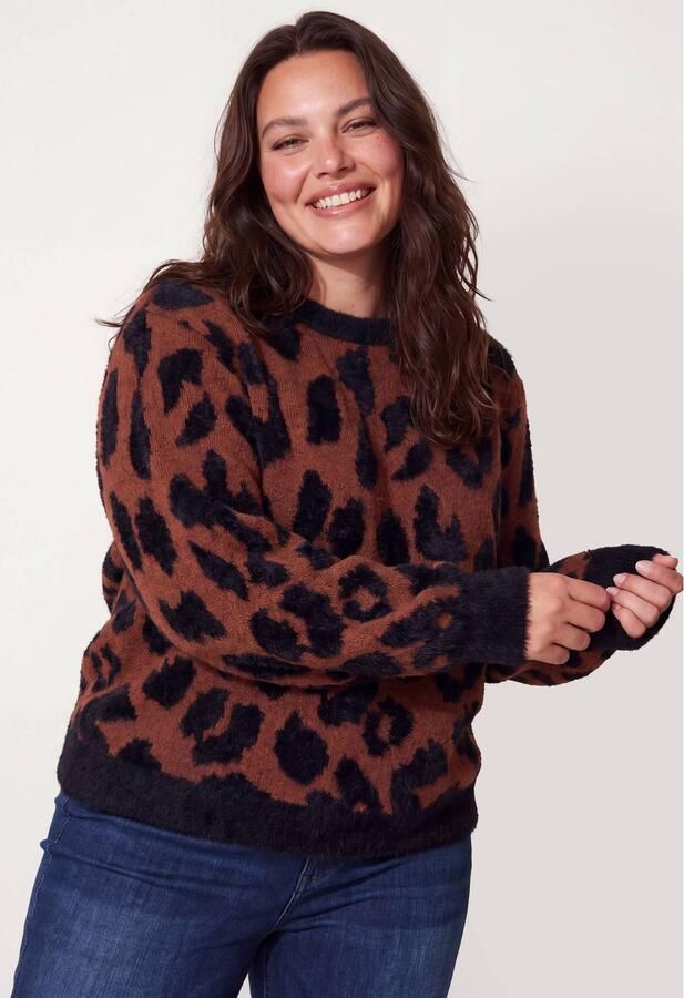 Miss Etam Plus gebreide trui met panterprint bruin
