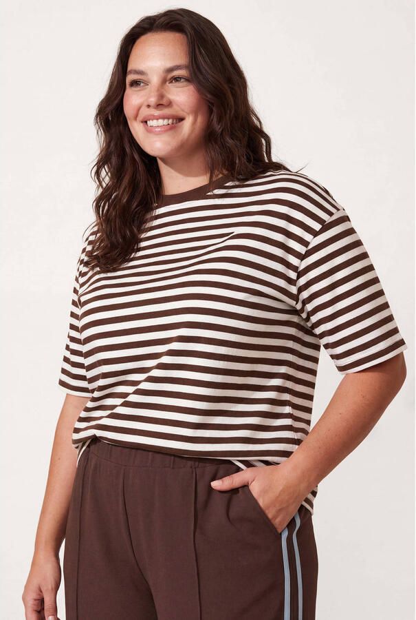 Miss Etam Plus gestreept T-shirt bruin - Foto 2