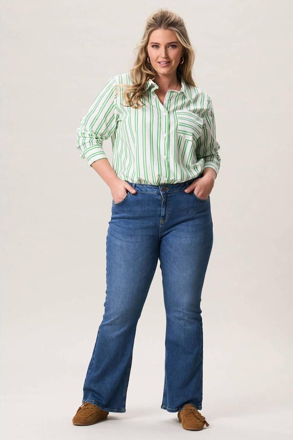 Miss Etam Plus gestreepte blouse groen