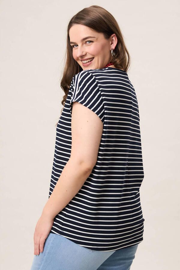 Miss Etam Plus gestreepte T-shirt donkerblauw - Foto 3