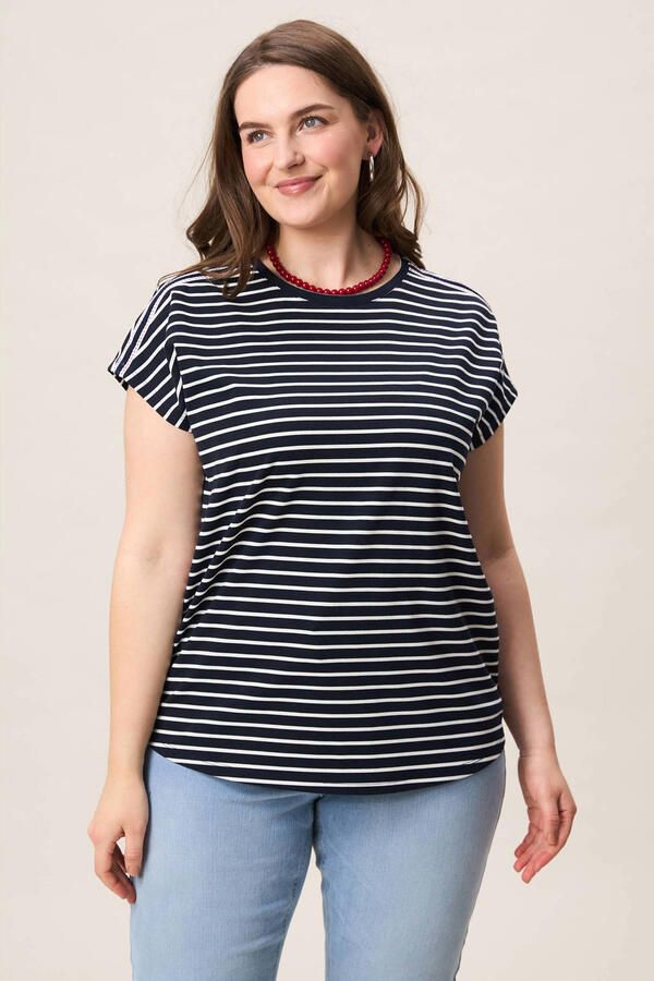 Miss Etam Plus gestreepte T-shirt donkerblauw