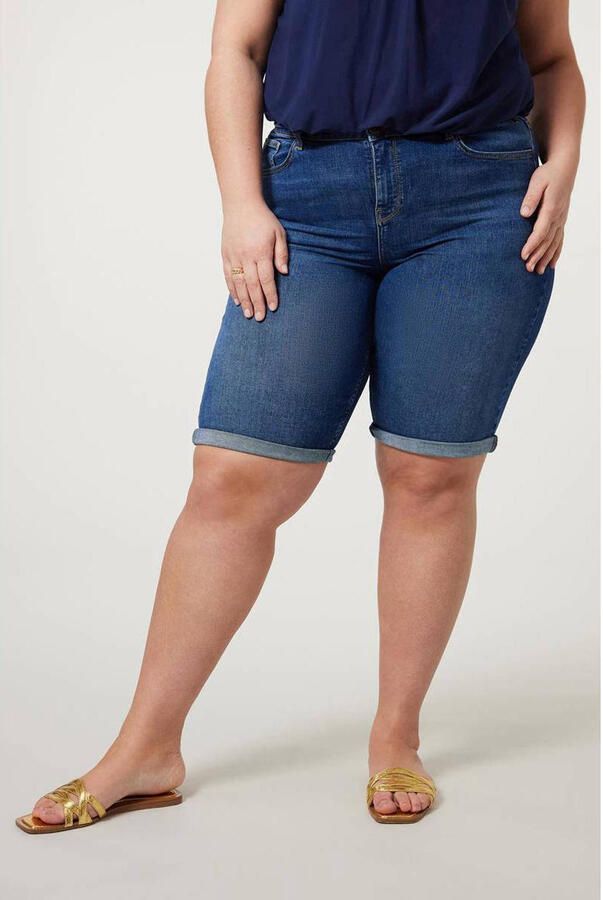 Miss Etam Plus high waist slim fit short medium blue denim - Foto 3