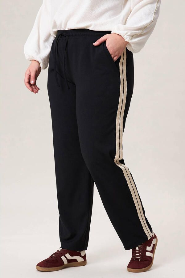 Miss Etam Plus regular waist gestreepte casual broek zwart - Foto 3