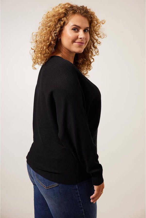 Miss Etam Plus ribgebreide trui Letizia zwart - Foto 2