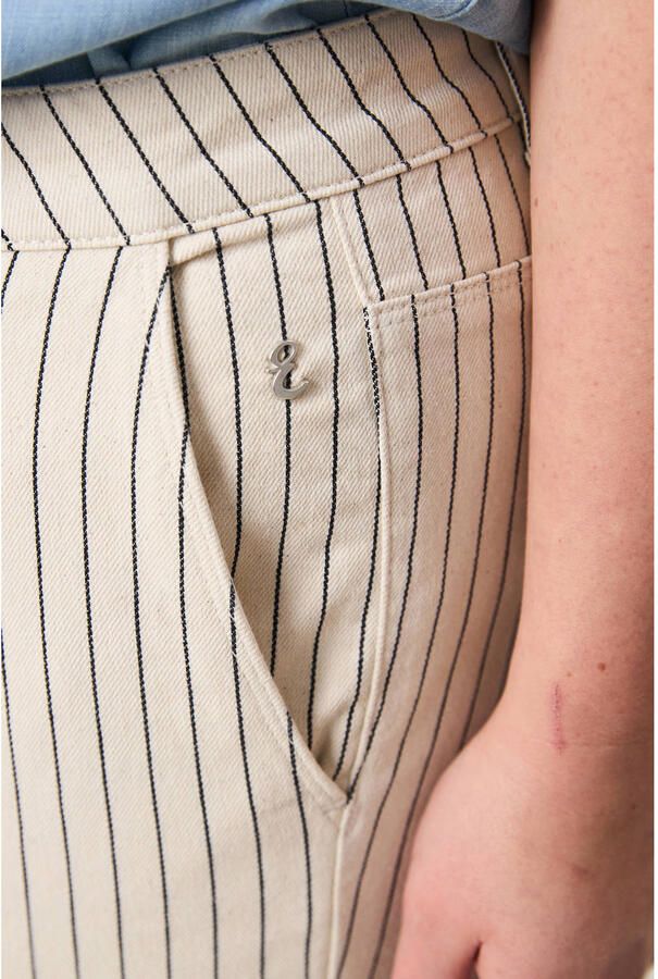 Miss Etam Plus slim high waist gestreepte broek crème - Foto 2